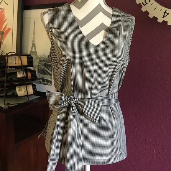 Max Jeans Black White Gingham Top Front tie Medium - Picture 1 of 5